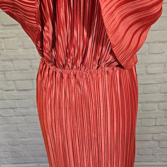 E Boston Proper Orange Plisse Pleated Halter Maxi Dress Womens Size L Rope Flowy - Picture 10 of 13